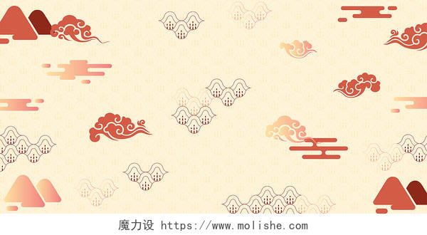 红色复古祥云水纹新年元旦春节过年展板背景